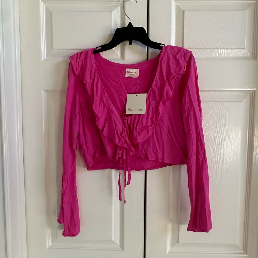 Showpo hot pink ruffle crop top